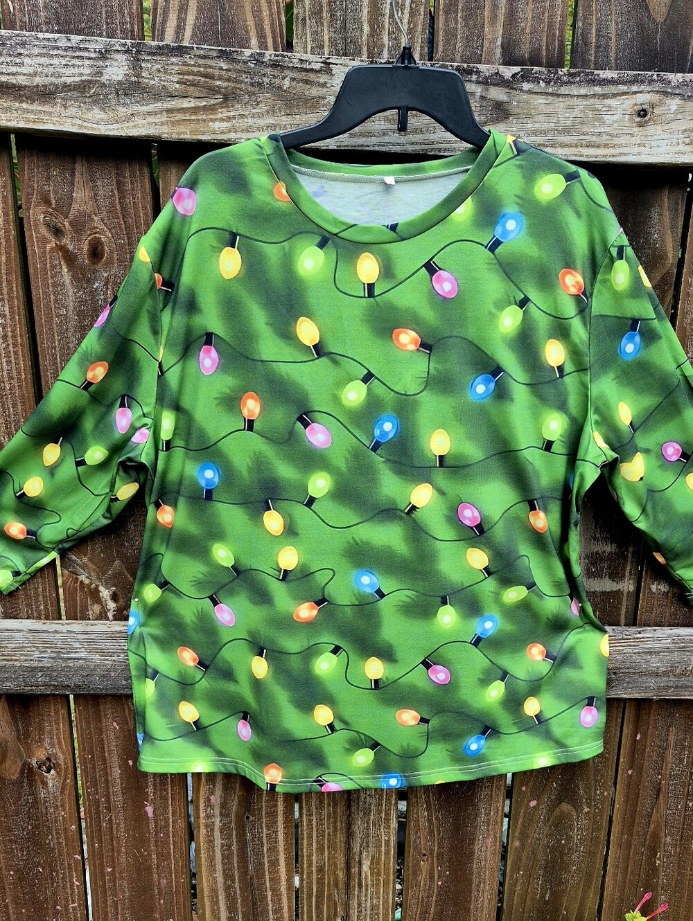 Christmas Lights Green Polyester T-Shirt 3XL Women 3/4 Sleeves Round Neck